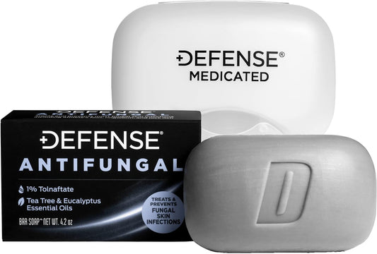 Defense Antifungal Bar Soap | Medicated Anti Fungus Treatment for Jock Itch, Ringworm, Athlete's Foot and Skin Fungal Infections (One Bar with Snap-Tight Case)